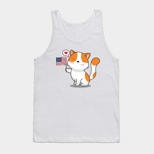 Cute Cat Holding American Flag Tank Top